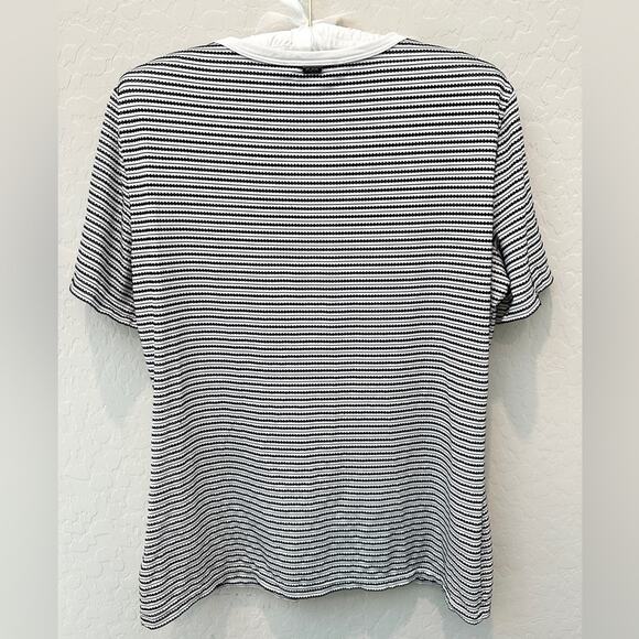 ST JOHN | Sport Black White Stripe Lace-Up Knit Top | Medium - Picture 6 of 8